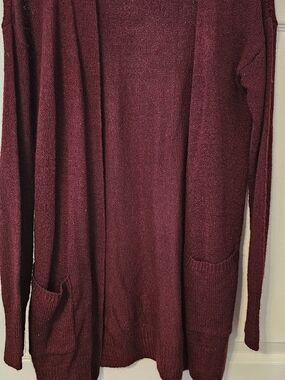 SO Women's Burgundy Open-Front Knit Cardigan